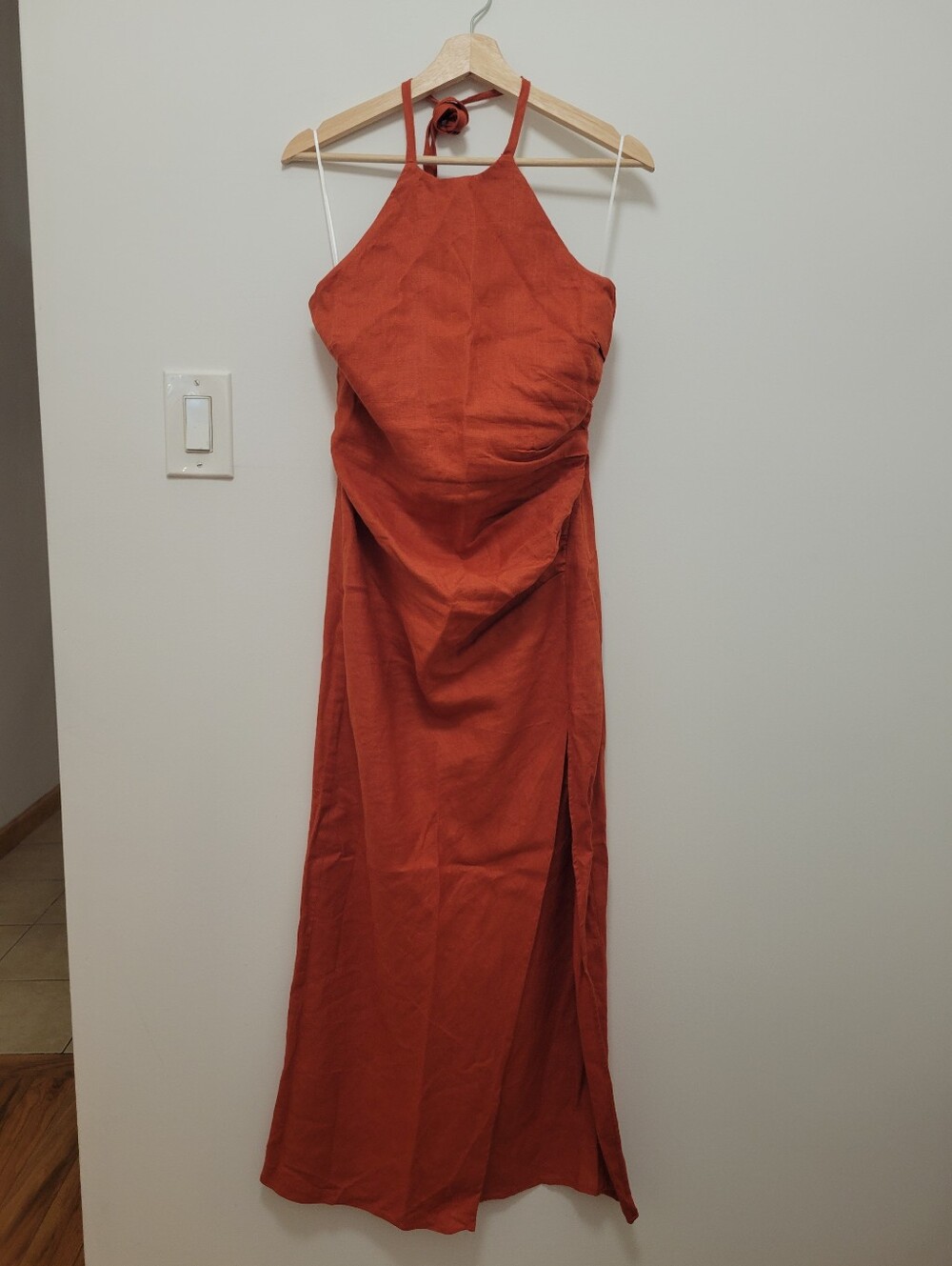 Reformation Halter Maxi Linen Sadey Dress in Rust - Picture 2 of 5